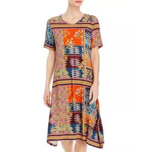 Johnny Was Allie Flower Mixed Print Swing Dress Small Vacation Boho Art to Wear